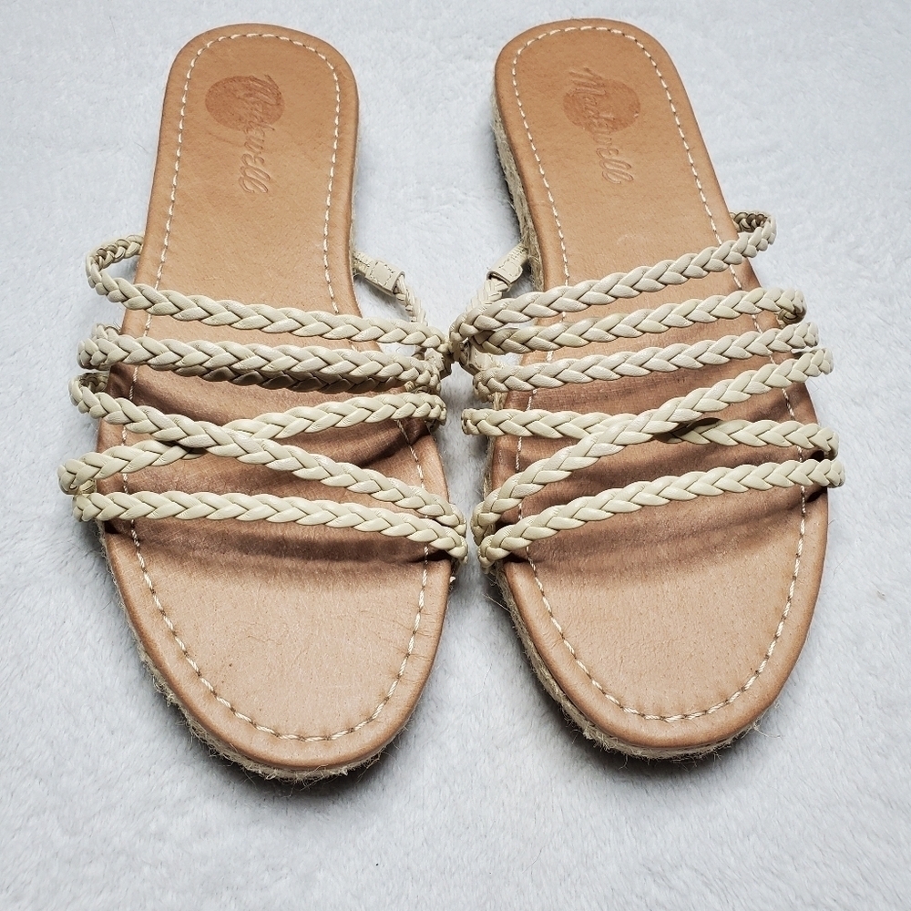 Madewell Kathryn Brown Leather Strappy Braided Woven Espadrille Slide Sandals - Picture 4 of 10